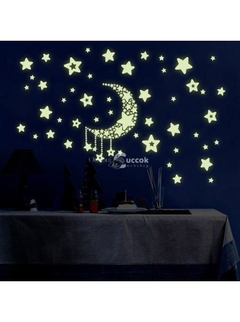 52 db-os, sötétben világító csillag falmatrica