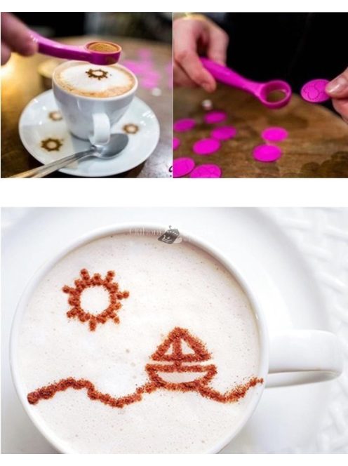 Kávé és palacsinta díszítő kanál - 16 db dekorációs mintával