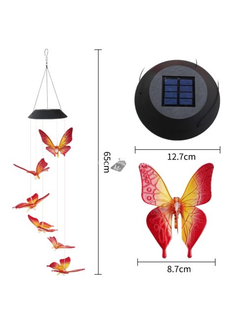 Világító pillangós szélcsengő (napelemes)