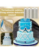 Tortadíszítő sablon, Virág mintás dekoráló stencil (4 db)