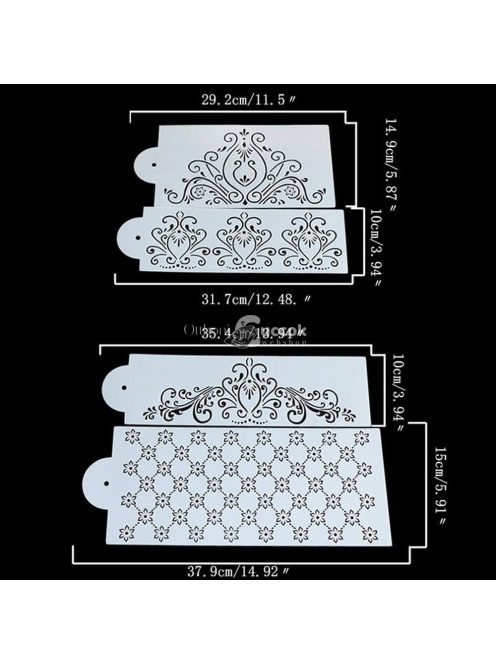 Tortadíszítő sablon, Virág mintás dekoráló stencil (4 db)