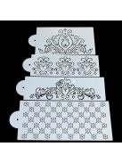 Tortadíszítő sablon, Virág mintás dekoráló stencil (4 db)