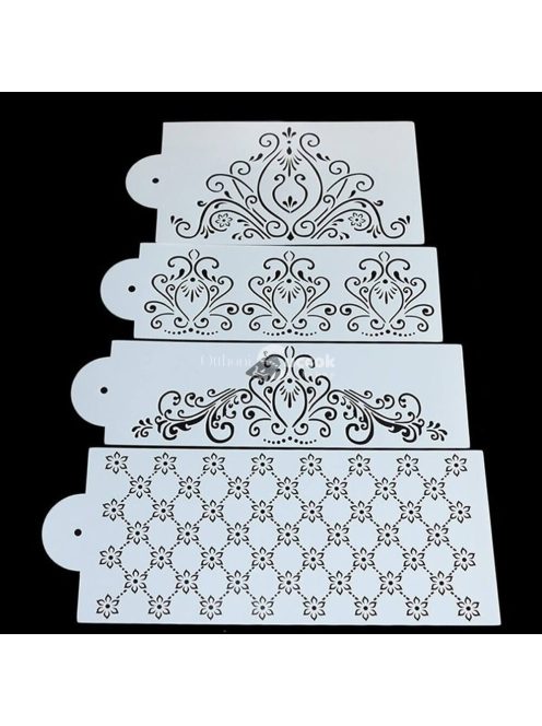 Tortadíszítő sablon, Virág mintás dekoráló stencil (4 db)