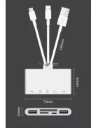 Multifunkcionális kártyaolvasó, háromféle USB adatkábellel