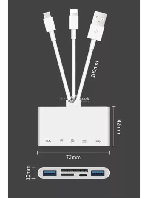 Multifunkcionális kártyaolvasó, háromféle USB adatkábellel