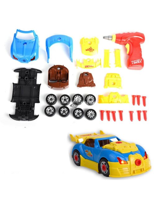 Szerelő gyermekjáték készlet, összerakható kisautóval