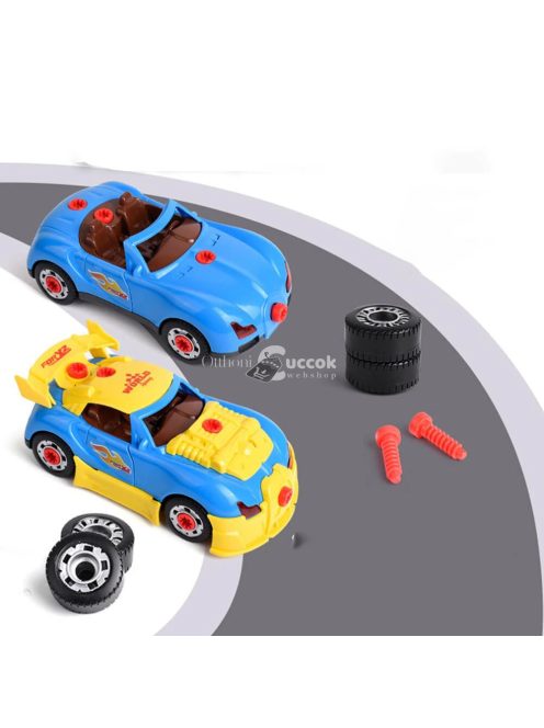 Szerelő gyermekjáték készlet, összerakható kisautóval