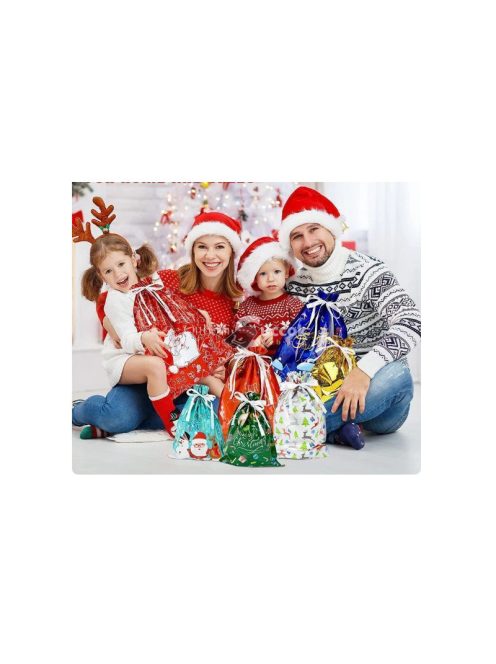 Karácsonyi húzózsinóros ajándéktáska 18 db-os