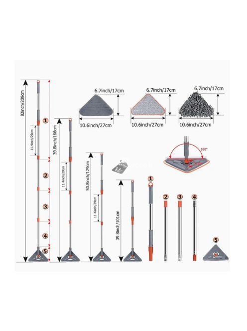 360°-ban forgatható háromszög felmosó, fürdőszobai csempe tisztító, ablakmosó mop