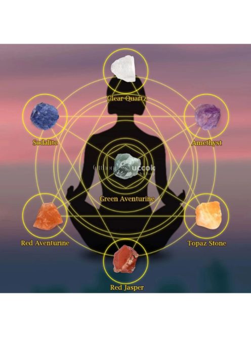 Csakra 7 nyers kristályból álló fali dekoráció és meditációs eszköz