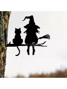 Fára szerelhető boszorkány és macskája kerti dísz