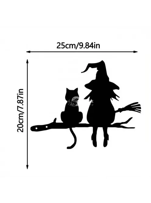 Fára szerelhető boszorkány és macskája kerti dísz