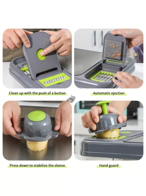 Multifunkciós, többrekeszes zöldség és gyümölcs szeletelő, reszelő