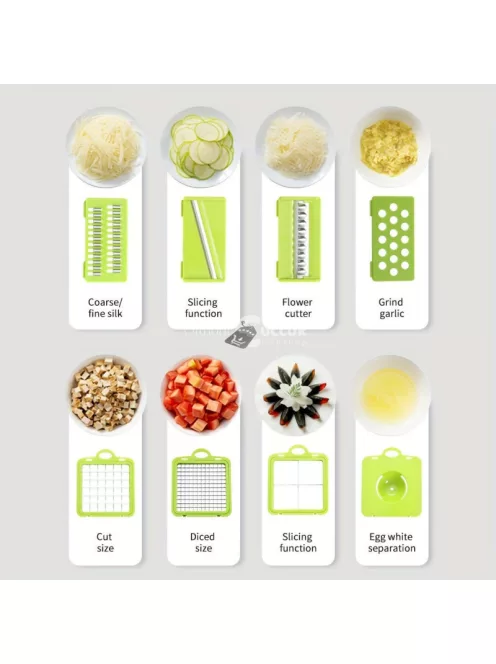 Multifunkciós, többrekeszes zöldség és gyümölcs szeletelő, reszelő