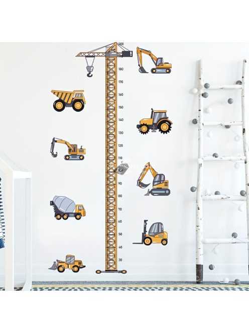 Magasságmérő falmatrica munkagépes dizájnnal