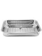 Rozsdamentes tepsi + grillrács +fedő 37*28cm