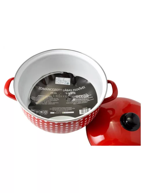 Piros Pöttyös Zománcozott lábas 24cm+fedő