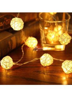 Rattan labda, melegfehér LED fényfüzér