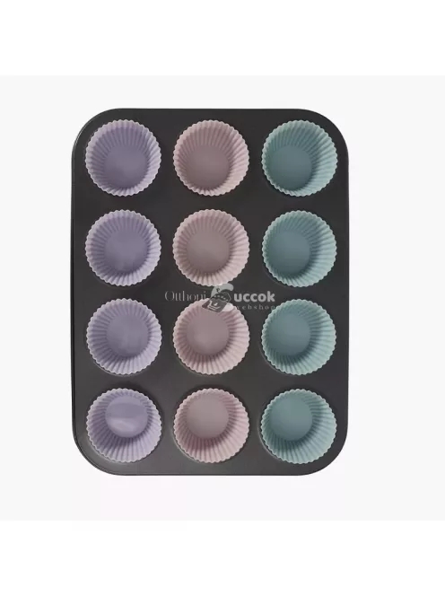 Muffin sütőtálca, sütőlap + 12 db szilikon forma