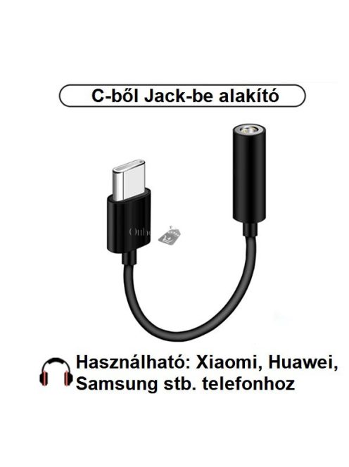 Telefon Type-C-ből Jack 3.5 mm-be való átalakító - Fekete