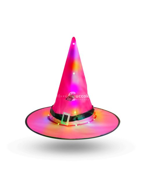 Halloween-i LED-es, színes boszorkány kalap - 38 cm