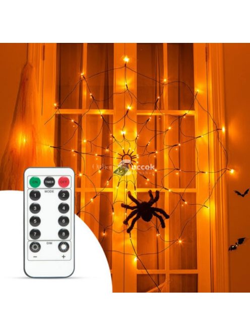 Pókháló fényfüggöny pókkal - melegfehér 60 db LED - USB-s