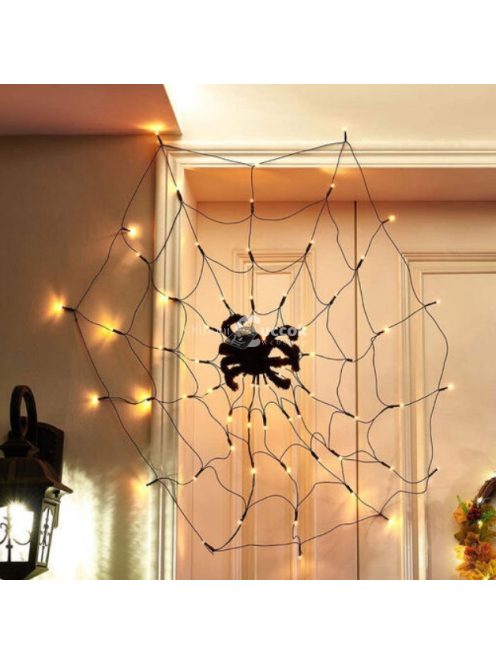 Pókháló fényfüggöny pókkal - melegfehér 60 db LED - USB-s