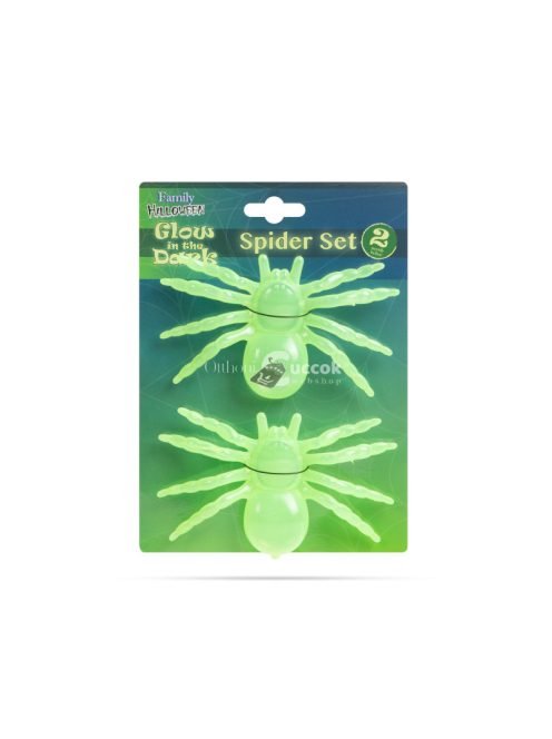 Foszforeszkáló pók szett - halloween-i dekoráció (2 darabos csomag)