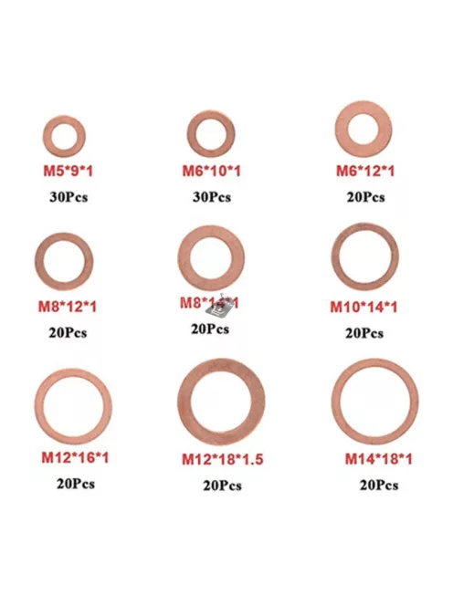 Réz tömítő alátét, 200 db, átlátszó tárolóban