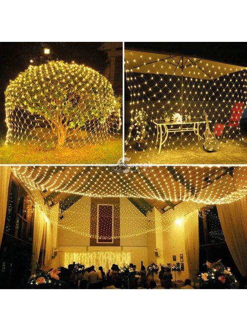 Távirányítós LED-es fényháló - 100 db melegfehér LED-del (1,5 x 1,5 m)