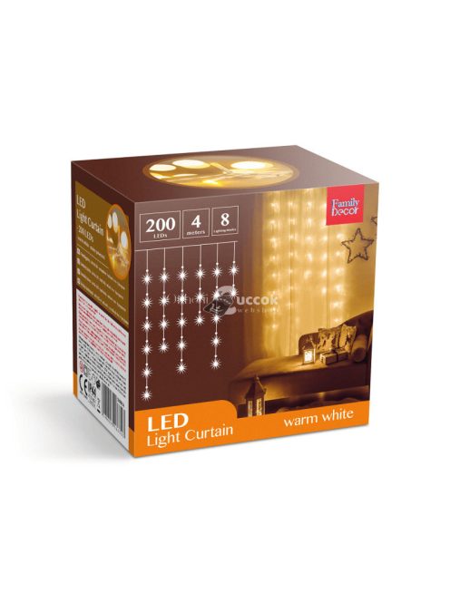 200 LED-es fényfüzér 4,2 m 8 programmal - Melegfehér