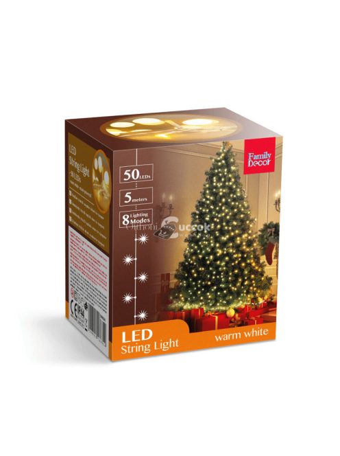 50 db LED-es fényfüzér, 5m, 8 programmal