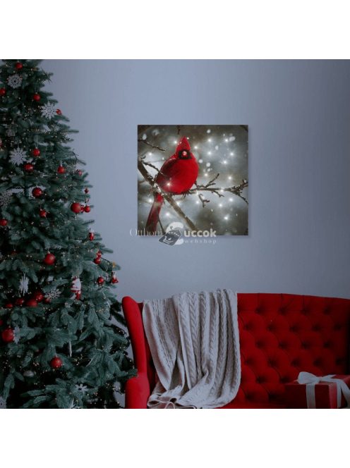 Vörös pinty LED-es fali kép, 30x30 cm