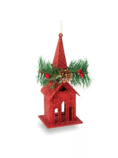 Karácsonyi glitteres templom akasztóval (16 × 6,5 cm)