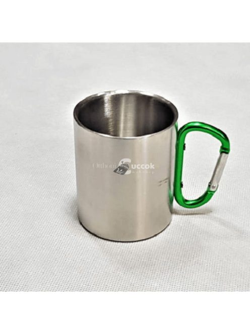 Rozsdamentes acél utazópohár zöld karabinerrel