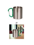 Rozsdamentes acél utazópohár zöld karabinerrel