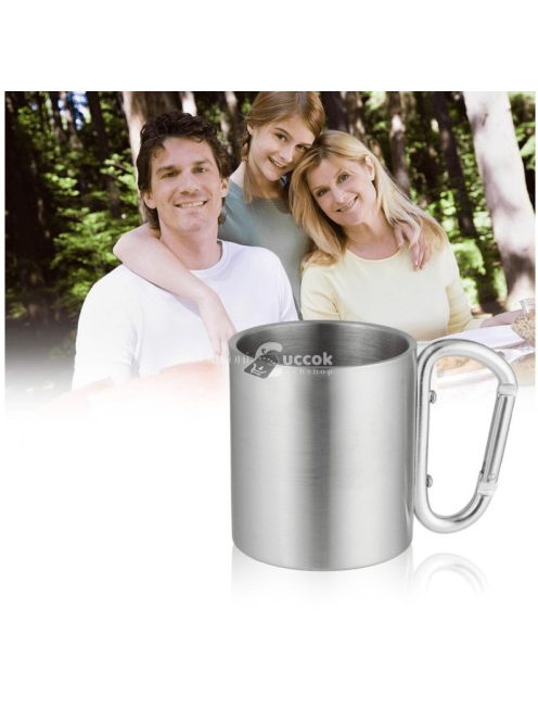 Rozsdamentes acél utazópohár ezüst karabinerrel