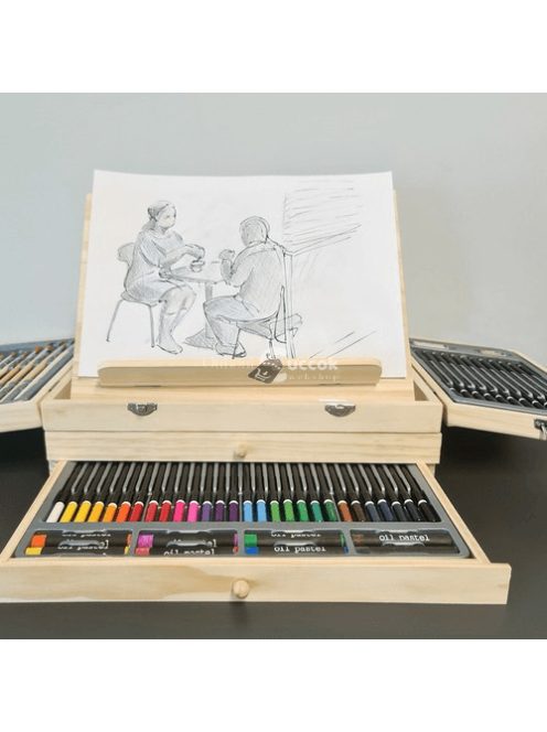 Festő szett stílusos fa tartóban, 83 db-os