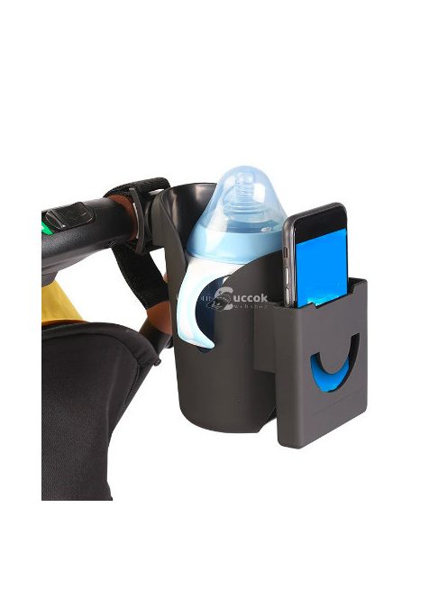 Babakocsi pohár-, és telefontartó