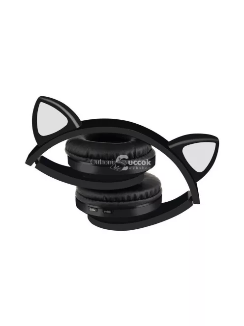 Cicafüles vezeték nélküli fejhallgató - fekete