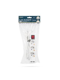   Delight Elosztó 3-as - 3 x 1,5 mm - 1,5 m - 2 x USB-vel - kapcsolós