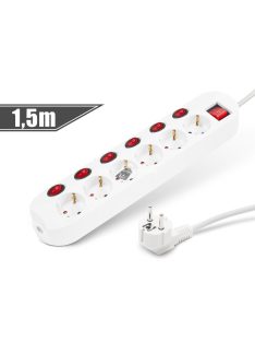   Delight 6-os elosztó - 6+1 kapcsolóval - 250 V • 16 A - 1,5 m