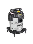 DeWALT DXV25S száraz-nedves porszívó, rozsdamentes váz, 25 liter, 15 Kpa, 37,8 l/s, 8 tartozék, 1050 W