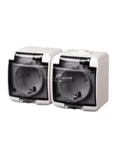   GAO 22121 2 férőhelyes földelt aljzat, kültéri IP44 kivitel, 230 V~ / 50 Hz / 16 A, fehér-füst