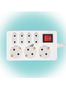   Home NV 17/WH hálózati elosztó, 1,5 m, H05VV-F 3G1,0 mm2 kábel, kapcsolós, IP20 kivitel, 3 védőérintkezős és 4 euro aljzat, max.