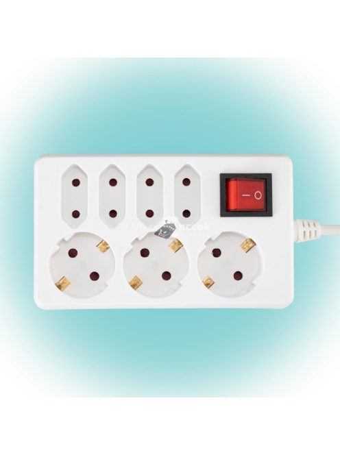 Home NV 17/WH hálózati elosztó, 1,5 m, H05VV-F 3G1,0 mm2 kábel, kapcsolós, IP20 kivitel, 3 védőérintkezős és 4 euro aljzat, max.