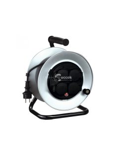   Home HJRM 10-50 fém kábeldob, 50 m, fém talp és dob, IP44-es védelem, H07RN-F 3G1,5 mm2 gumi kábel, max. 3000 W, védőkapcsoló, f