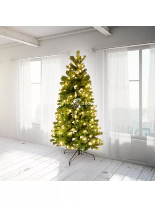 Home KMF 7/180 fél műfenyő beépített világítással, 240 db LED, 180 cm magasság, 100 cm legnagyobb átmérő, talpkapcsoló, sík olda