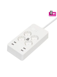   Home NV 4 WIFI smart elosztó, 1,5 m, H05VV-F 3G1,5 mm2 kábel, 4 földelt aljzat, 4 USB aljzat, max.3680W, Tuya alkalmazás kompati