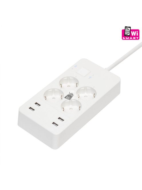 Home NV 4 WIFI smart elosztó, 1,5 m, H05VV-F 3G1,5 mm2 kábel, 4 földelt aljzat, 4 USB aljzat, max.3680W, Tuya alkalmazás kompati